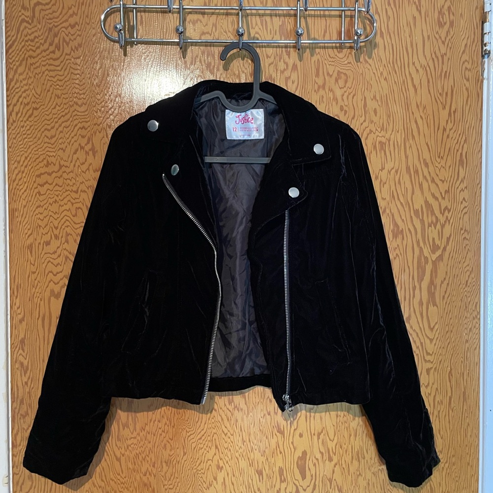 Justice Women's Black Velvet Leather Jacket